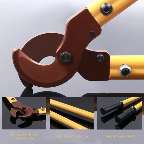 Heavy Duty Long Arm Cable Cutters Designed To Knock Out Thick Copper And Aluminum Wiring Without Breaking A Sweat Featuring High Leverage Handles.