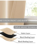 Close-up of Sidelight Blackout Curtains For Doors Farmhouse Self Stick Window Blinds No Rod Needed Light Blocking Insulating Curtain For Baby Nursery And Kitchen W36 X L72 Inches 1 Piece Biscotti Beige, showing triple weave technology.