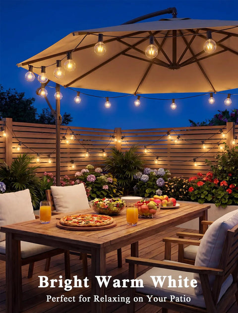 Backyard with 50 Foot G40 Globe Outdoor String Lights With 53 Bulbs And 3 Spares Waterproof For Patio Balcony Yard Party Wedding Market Cafe