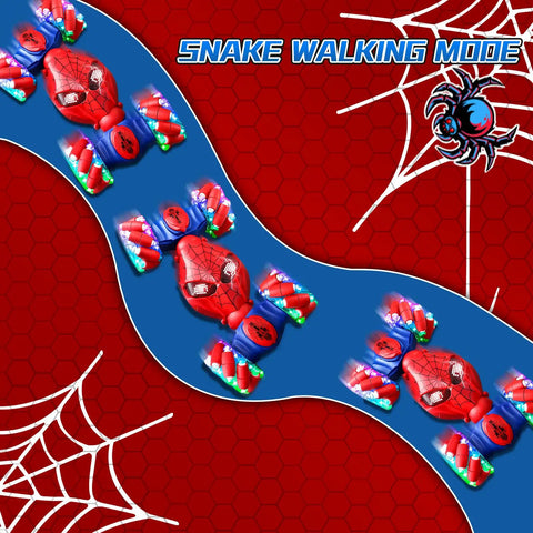 Dope Gesture Sensing Remote Control Stunt Car for Kids Ages 3 to 14 in snake walking mode on red background with webs