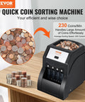 Efficient US Coin Sorter And Wrapper Machine With Four Large Coin Tubes, Sorts Pennies Nickels Dimes Quarters, Pro Grade
