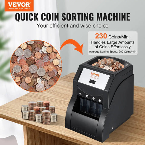 Efficient US Coin Sorter And Wrapper Machine With Four Large Coin Tubes, Sorts Pennies Nickels Dimes Quarters, Pro Grade