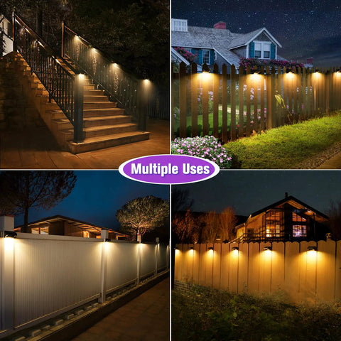 Solar Fence Lights 8 Pack IP65 Waterproof Outdoor RGB Color Lights With 10 Colors And 5 Modes, illuminating stairs and fences