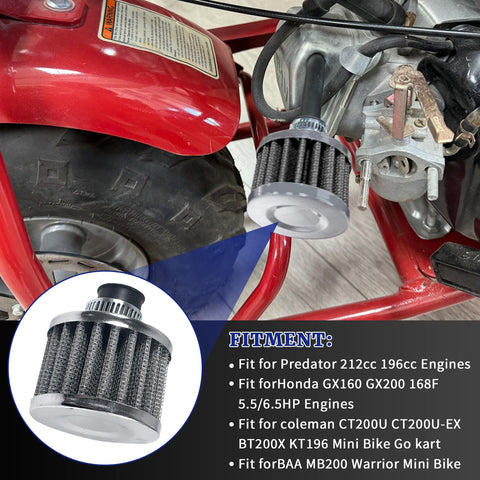 12mm Air Filter Upgrade For 212cc 196cc Engines And Honda GX160 GX200 168F Power Units installed on minibike