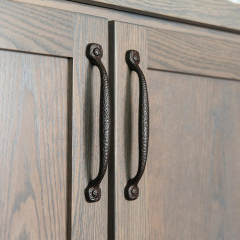 Solid Core Cabinet Pulls Set of 10 in Rustic Iron, Heavy Duty Kitchen and Furniture Hardware, 3 Inch Center to Center on wood cabinets