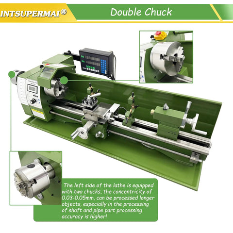 Intsuprm Mai 8 X 29.5 Inch Mini Metal Lathe dual chuck and digital readout for precise machining and custom projects.