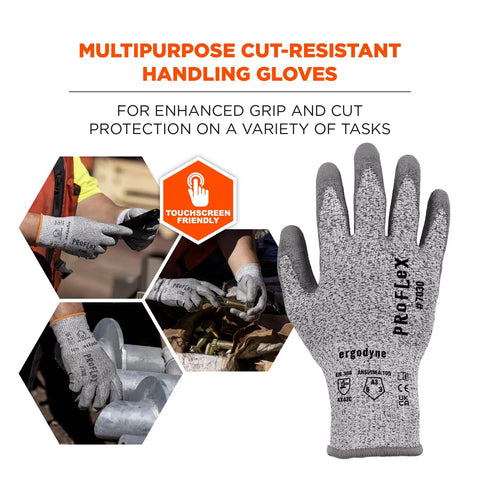 ProFlex 7030 Cut Resistant Work Gloves ANSI A3 With PU Coated Palms showcasing grip and abrasion resistance in metalworking tasks.