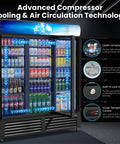 Big Daddy 56 Cu Ft Commercial Beverage Display Fridge With 3 Glass Doors showcasing bottles with bright LED lights and cooling technology.