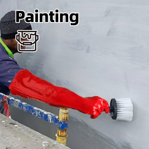 Person using Extra Long Heavy Duty PVC Work Gloves Built Tough As Nails To Conquer Boiling Water And Harsh Chemicals for painting.