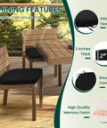 Outdoor Chair Cushions Set Of 4 Black 17x16x2 Inches Water Resistant With Ties for Patio Furniture, installed on wooden chairs