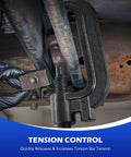 Heavy Duty Torsion Bar Removal Tool With Quick Change Torsion Keys For Fast Suspension Upgrades showing tension control feature in use.