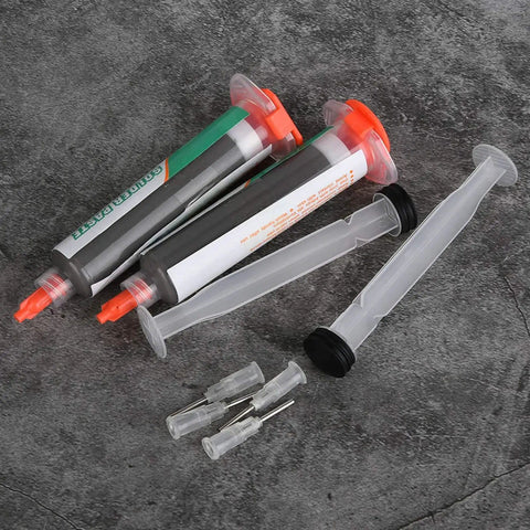 Two 50g Solder Paste Syringes Sn42 Bi58 Tin Bismuth Soldering Flux For SMD PCB Electronics Repair Colorless With Low Smoke No Odor