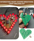 Assembled Two Piece Heart Shaped LED Soldering Practice Kit With Flashing Lights For DIY Electronics Projects in red with tools
