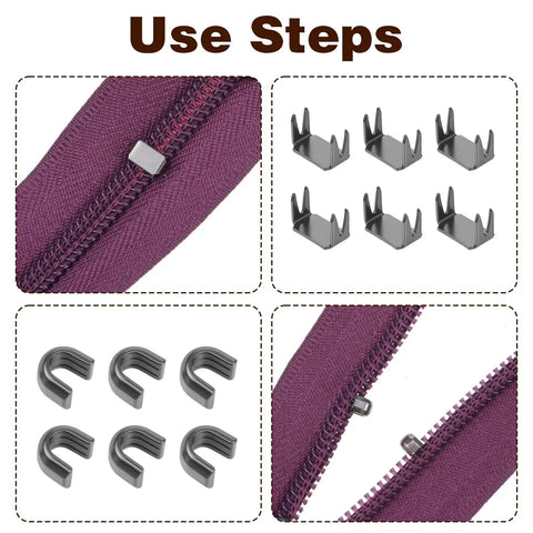Universal Zipper Repair Kit With 48 Pieces For Jackets Jeans Bags Luggage DIY Fix Includes Automatic Lock Sliders And Stops For Coats Backpacks Tents And Sports Gear