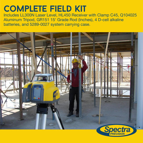 Self Leveling Rotary Laser Kit LL300N-2 With Tripod And HL450 Receiver, GR152 Pro Case, Grade Rod, Rugged IP66 Jobsite Performance, System Case Included, Alkaline Batteries, Pro Grade Construction