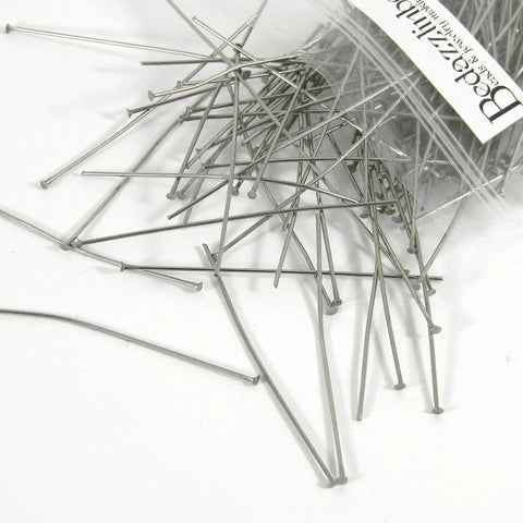 200 Piece 304 Grade Silver Stainless Steel Headpins, 21 Gauge 0.71mm, 2 Inches Long With Flat Round 1.6mm Tops, Jewelry Findings For Crafting, Tarnish Resistant, Durable And Strong For DIY, in clear bag