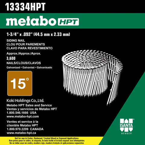 Image of Sixteen Degree Full Round Head Ring Shank Electro Galvanized Wire Coil Siding Nails 1-3/4 In By 0.092 In 3,600 Count