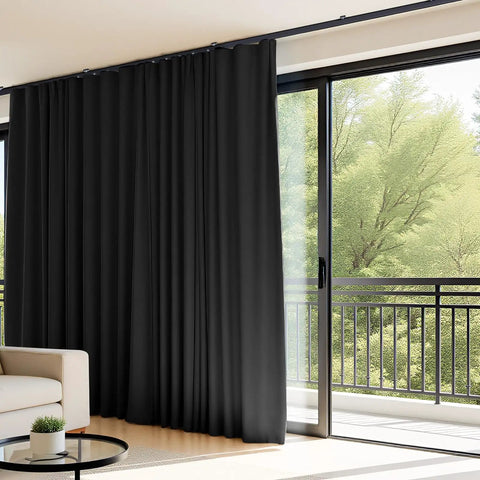 Easy Install Room Divider Curtains With Flexible Ceiling Track Set For Ceiling Mount Smooth Sliding Blackout Panels For Living Room And Bedroom Privacy Includes Black Drape And Black Rail Size W100 X H84, black curtain on ceiling track