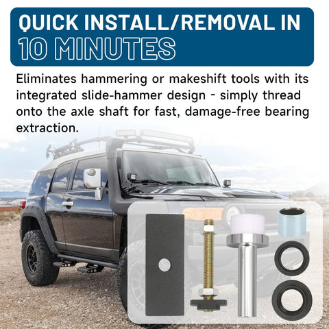 Toyota Axle Seal Installer Kit for 8-Inch Clamshell shown with SUV background for quick installation
