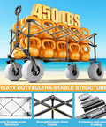 Beach Wagon With Balloon Wheels For Sand, 240L Collapsible Wagon, Wide 9 By 4 Inch Wheels, 450 Lb Heavy Duty Beach Cart