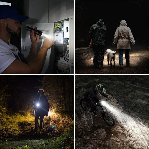 Ultra Bright LED Flashlight With Clip, Zoomable Beam, Five Lighting Modes, waterproof, used in diverse nighttime activities