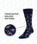 Funny Angry Golfer Socks Navy Blue For Men Size Ten To Thirteen One Pair Per Pack with frustrated golfer pattern