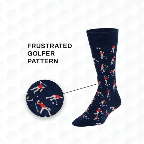 Funny Angry Golfer Socks Navy Blue For Men Size Ten To Thirteen One Pair Per Pack with frustrated golfer pattern