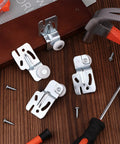 12 Pcs Closet Sliding Door Roller Kit With 24 Screws For Top Hung Bypass Closet And Kitchen Doors, Includes One Quarter Inch And One Half Inch Wheels For Easy Replacement And Smooth Operation shown with tools on wooden surface.