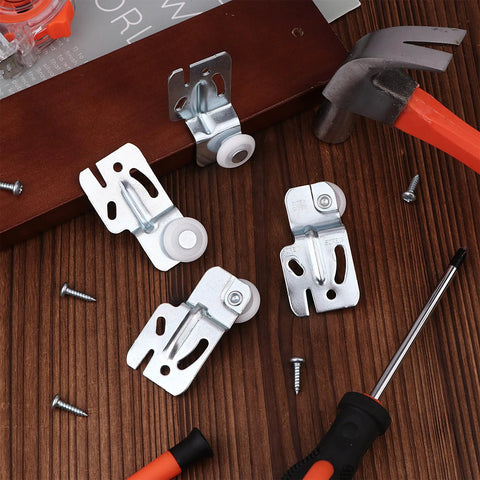 Eight Piece Closet Sliding Door Hardware Roller Kit With Sixteen Screws for Top Hung Bypass Closet Doors and Kitchen Doors Replacement Wardrobe Wheels.