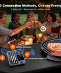 Smart Wireless Meat Thermometer With WiFi And Bluetooth For Smoker Oven And Grill, Four Probes displayed at a barbecue table setting
