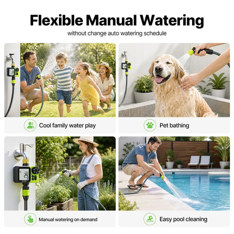 Sprinkler Timer For Garden Hose Programmable Watering Timer With Rain Delay Outdoor Automatic And Manual Set It And Forget It Drip Irrigation Controller used for family activities, pet bathing, and pool cleaning.