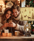 Rustic Farmhouse Antler Table Lamp Set Of 2 With Nightlight And Dual USB Ports in cozy living room setting with couple