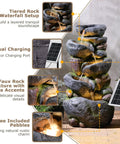 5 Tier Rock Solar Water Fountain Outdoor Garden With LED Lights 36 Inch Tall Cascading Water Feature for patio