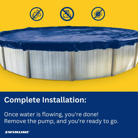 Above-ground pool with cover using Automatic Water Siphon Pool Pump For Above Ground Covers And Hot Tubs Non Electric Drain Hose.