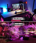 Indoor and outdoor scene with Dope Outdoor LED Flood Light 500W Equivalent RGBW Color Changing Landscape Lighting With 24 Hour Timer