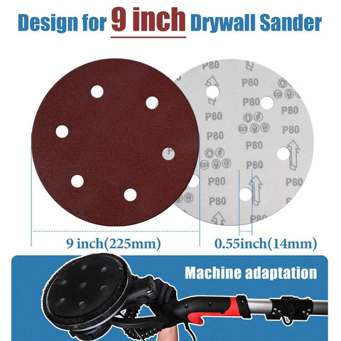 9 Inch 6 Hole Sanding Discs For Drywall Sander With Hook And Loop Backing 15 Pcs Round Sandpaper Sheets In 40 60 80 120 180 Grits