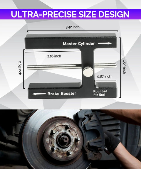 Brake Booster Push Rod Adjustment Tool For Master Cylinder Length Gauge And Adjustable Braking Distance, black aluminum tool, close-up