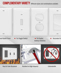 Various wall plate styles including Three-Gang Combination Wall Plate With Double Toggle And Single Decorator Rocker Switch Cutouts