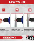 Steps to use a rivet gun showing insertion of nut, placing in drilled hole, and releasing gun, for Rivet Nut Kit 200 Pcs SAE High Carbon Steel.