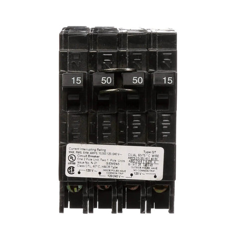 Front view of Q21550CT MLD CS Plug In Circuit Breaker For EQ Ultimate ITE And Gould Load Centers in black finish