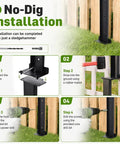 No-Dig installation guide for Heavy Duty H Frame Fence Post Stabilizer Kit For Straightening Leaning Wood Fence Posts Without Any Drama While Keeping Residential Yards And Decks Level And Secure Today.