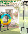 Outdoor Garden Hose Holder Stand 43 Inches Tall With Four Prongs Base Detachable Metal Hose Keeper in Garden Setting