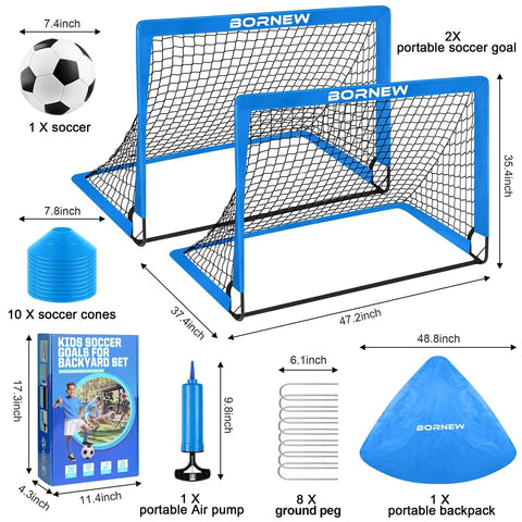 Two Pop Up Kids Soccer Goals For Backyard Practice Set 6x4 Ft And 4x3 Ft With Soccer Ball Pump 10 Cones And Ground Stakes Portable Training Gear