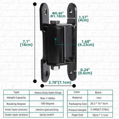 Beefy Heavy Duty Gate Hinge 7 Inch Black Outdoor Bolt On Fence Hinge for Heavy Gates 1000 Lbs Load Capacity Galvanized Inner Core Painted Outer Finish Weatherproof Outdoor Hardware Easy Install 7.1 x 2.78 in