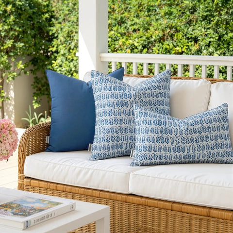 Outdoor Lumbar Pillow Set Of 2 20x12 Inches With Waterproof Inserts In Royal Blue, Fade Resistant Canvas Polyester PU Coated Covers For Patio, Garden, Porch Or Balcony, Fluffy Cushions For Sofa on wicker patio furniture.