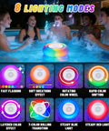 People enjoying pool party with 2 Pack Floating Pool Lights With Bluetooth Speaker 2 In 1 RGB Pool Lights IP68 Waterproof 360 Degree Hi Fi Sound
