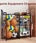 Garage Sports Equipment Organizer With Ball Storage Large Capacity For Gear And Toys Includes Hooks And Baskets
