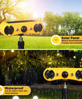 Solar Outdoor Motion Sensor Alarm Kit, 129dB Loud Noise Maker With Strobe Light shown in garden setting