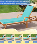 Teal Yard-Ready Two-Piece Outdoor Chaise Lounge Cushions Set With 3-Layer Waterproof Removable Covers And Ties on wooden chaise