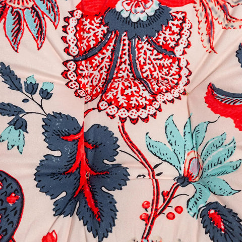 Close-up of blue and red leaf pattern on 2 Pack Outdoor Indoor Wicker Patio Seat Cushions With Ties For Dining Chairs 17 X 17 Inches